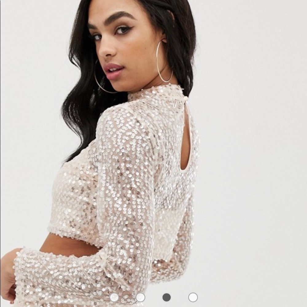SOLD - ASOS sequin high neck top in pink